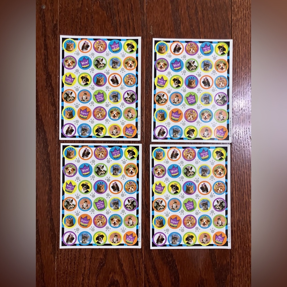 Hallmark Cute Dog & Cat Stickers - "Wow!" & "Super!" Phrases Reward Stickers